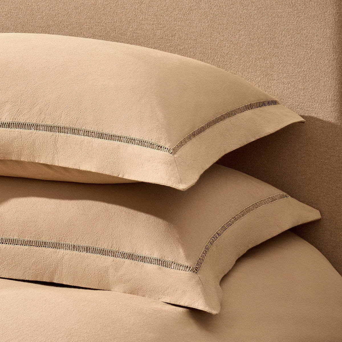Dusklia - Imogen 100% Cotton Ladder Edge Duvet Cover & Pillowcase Set - Light Taupe