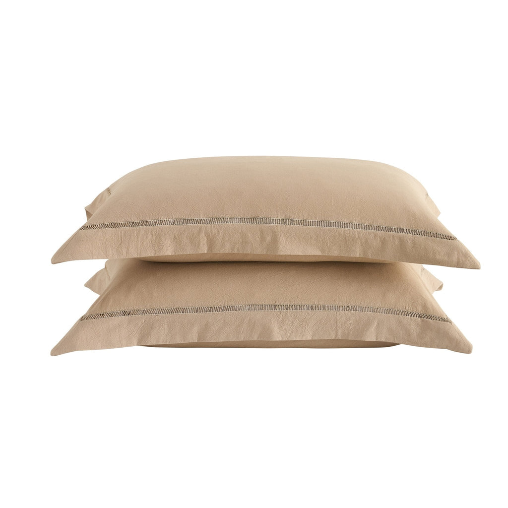 Dusklia - Imogen 100% Cotton Ladder Edge Duvet Cover & Pillowcase Set - Light Taupe