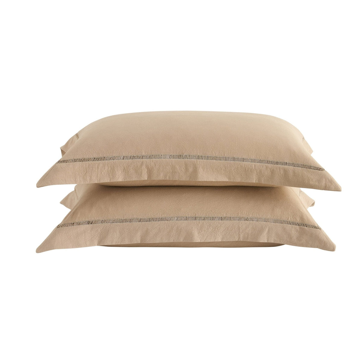 Dusklia - Imogen 100% Cotton Ladder Edge Duvet Cover & Pillowcase Set - Light Taupe