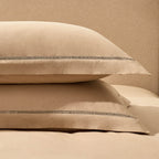 Dusklia - Imogen 100% Cotton Ladder Edge Duvet Cover & Pillowcase Set - Light Taupe