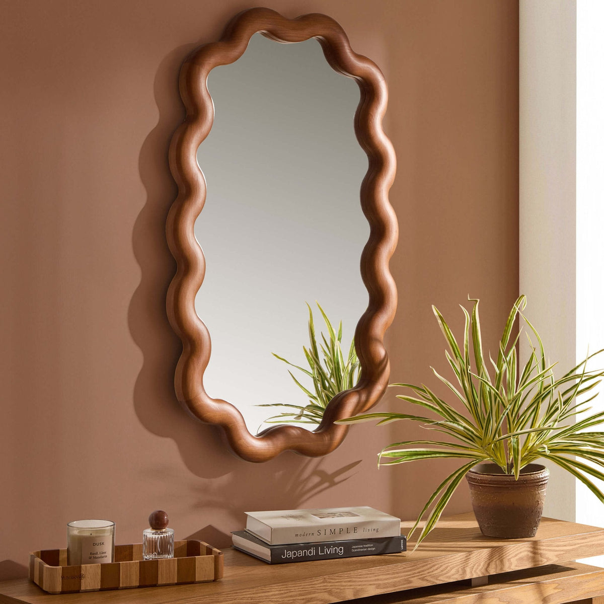 Dusklia - Indie Wavy Wood Mirror - Mid Wood