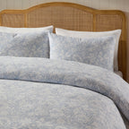 Dusklia - Iris Floral Printed Waffle Duvet Cover & Pillowcase Set - Blue