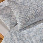 Dusklia - Iris Floral Printed Waffle Duvet Cover & Pillowcase Set - Blue