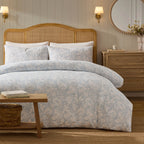 Dusklia - Iris Floral Printed Waffle Duvet Cover & Pillowcase Set - Blue