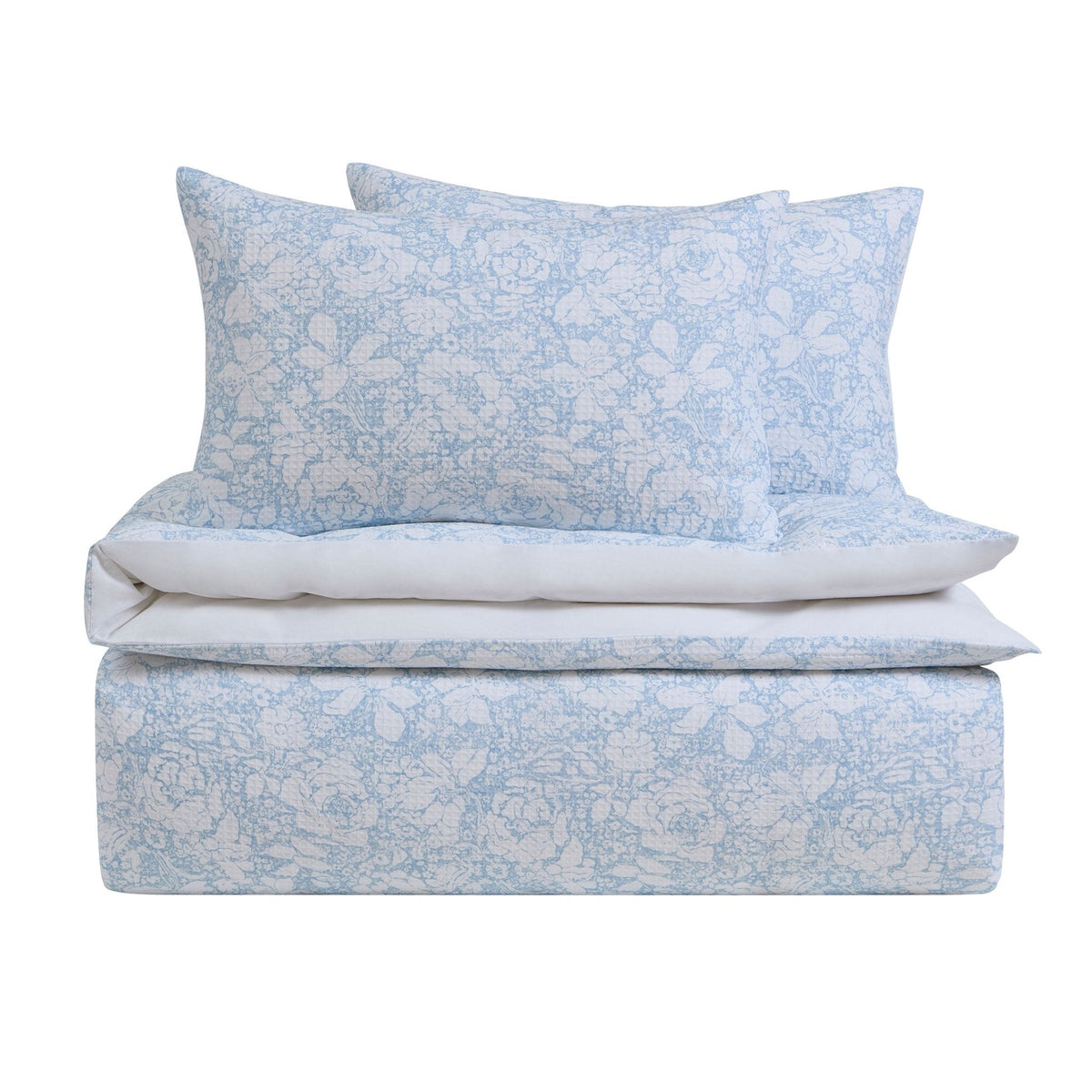 Dusklia - Iris Floral Printed Waffle Duvet Cover & Pillowcase Set - Blue