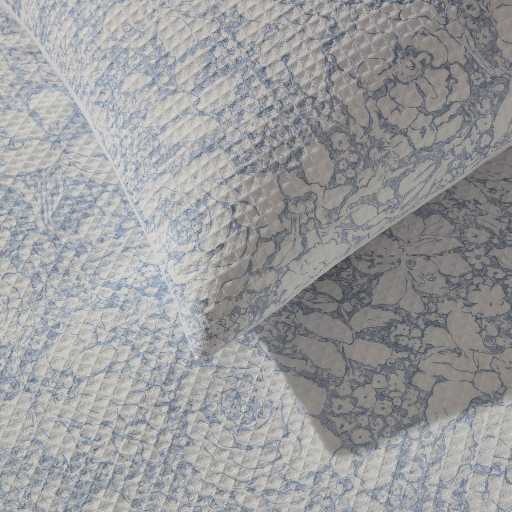 Dusklia - Iris Floral Printed Waffle Duvet Cover & Pillowcase Set - Blue