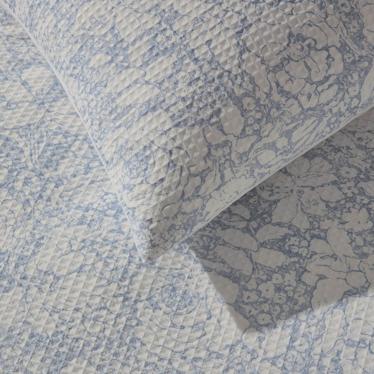 Dusklia - Iris Floral Printed Waffle Duvet Cover & Pillowcase Set - Blue