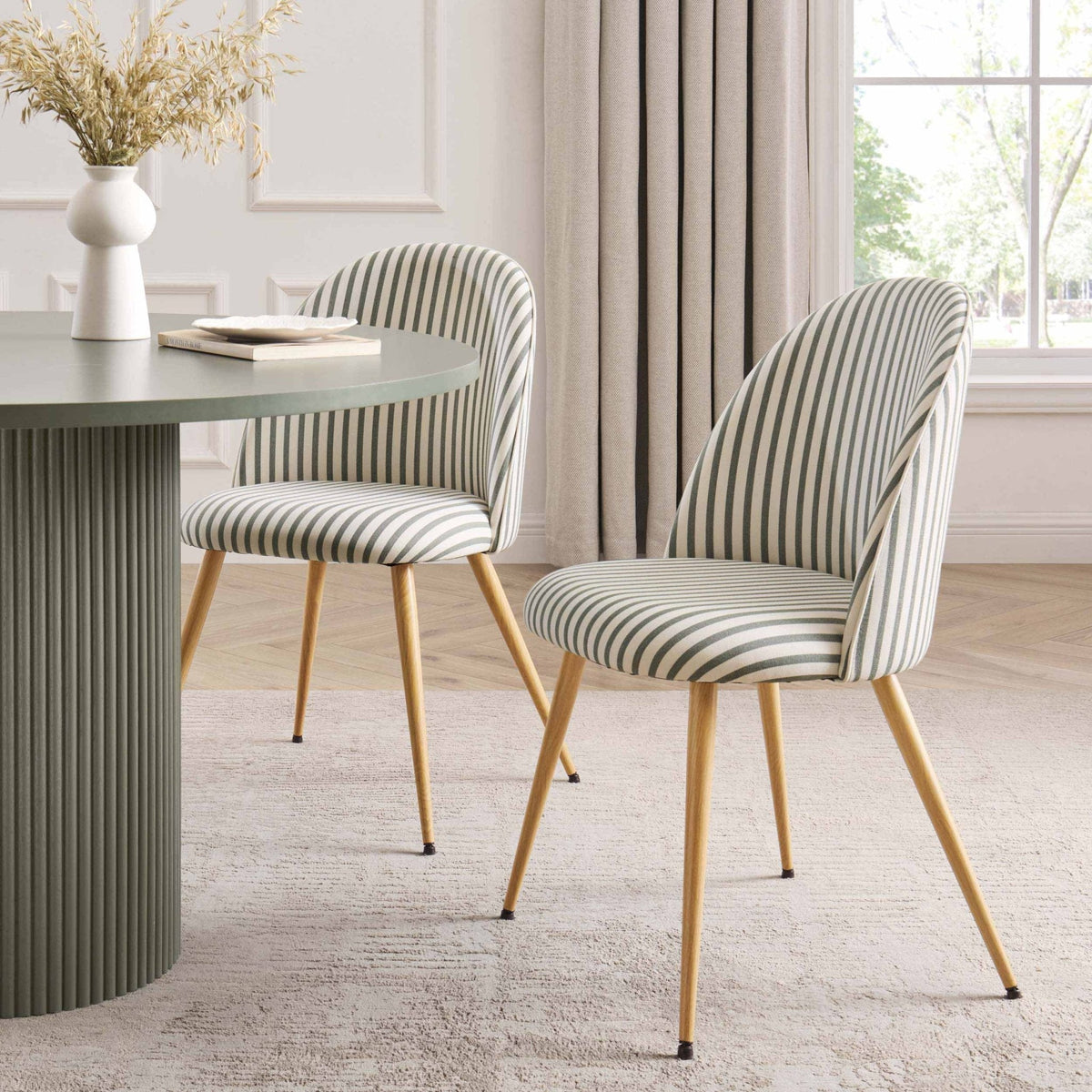 Dusklia - Iris Set of 2 Dining Chairs - Sage Stripe