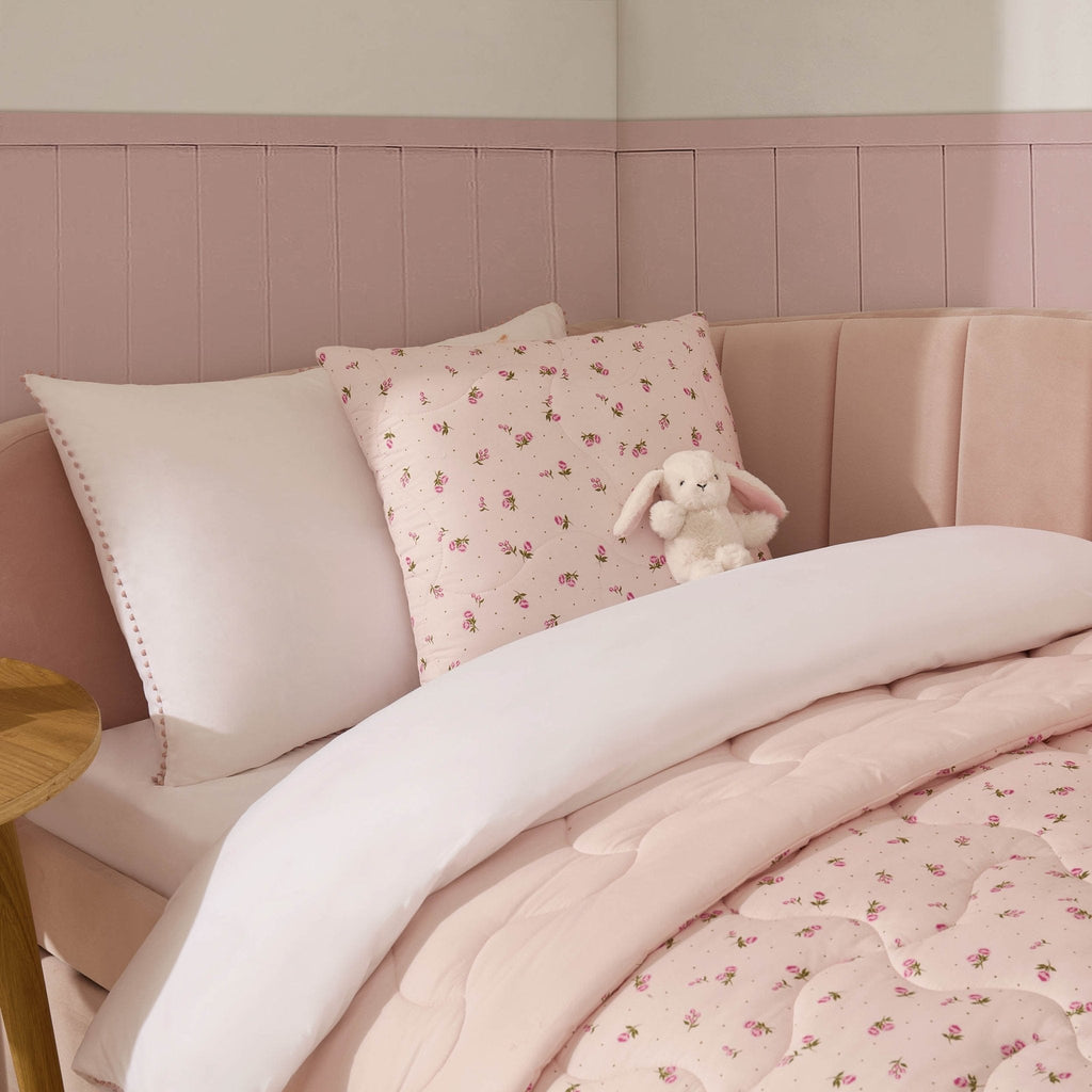 Dusklia - Isabelle Rose Print Quilted Cushion Cover and Bedspread Set - Pink