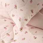 Dusklia - Isabelle Rose Print Quilted Cushion Cover and Bedspread Set - Pink