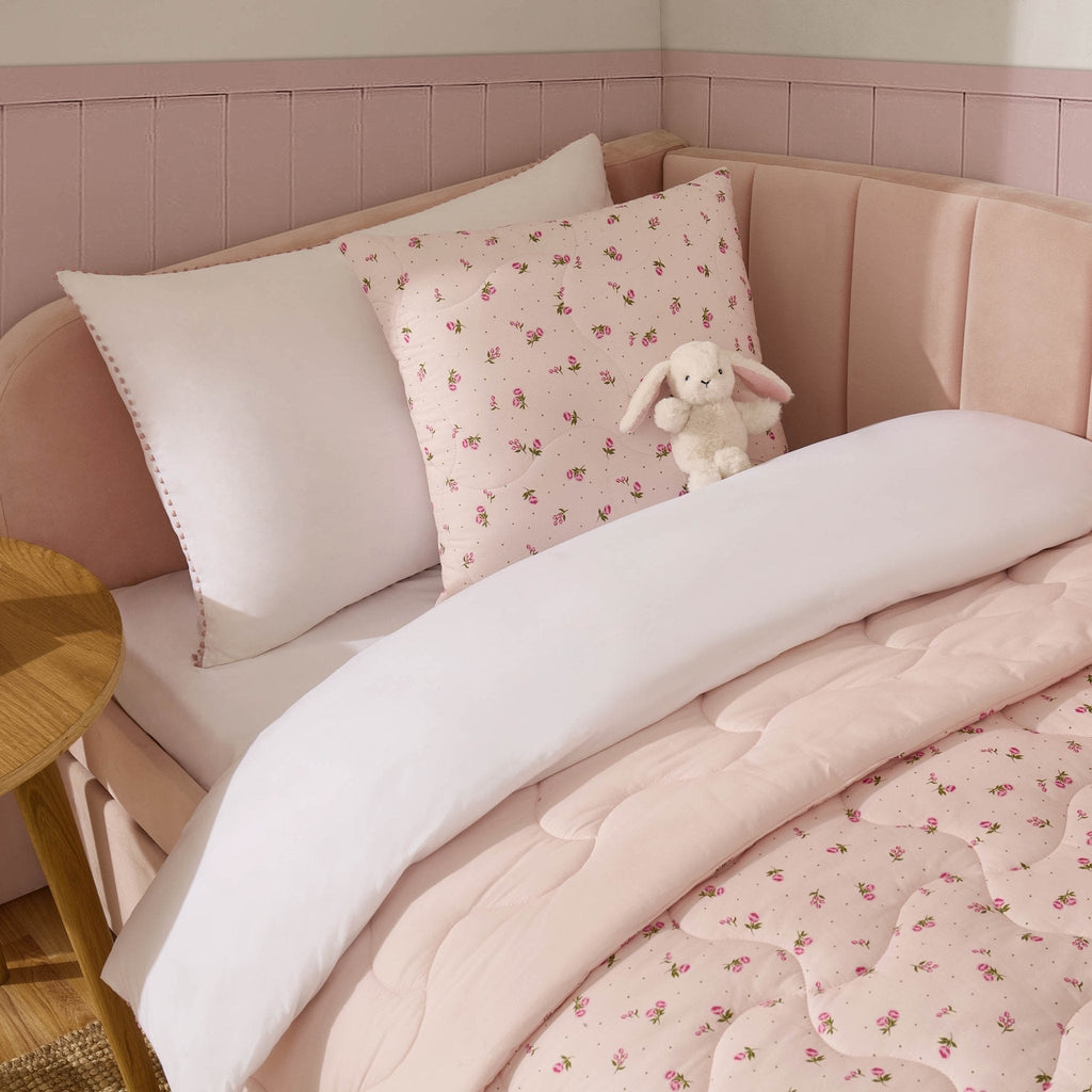 Dusklia - Isabelle Rose Print Quilted Cushion Cover and Bedspread Set - Pink
