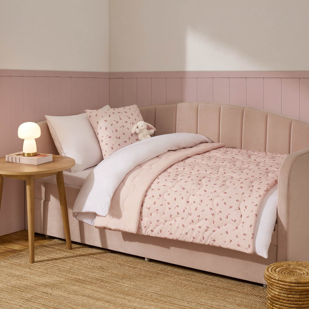 Dusklia - Isabelle Rose Print Quilted Cushion Cover and Bedspread Set - Pink