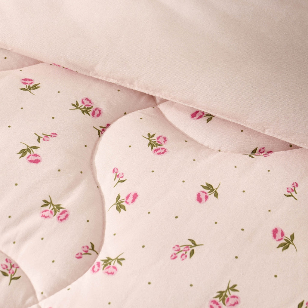 Dusklia - Isabelle Rose Print Quilted Cushion Cover and Bedspread Set - Pink