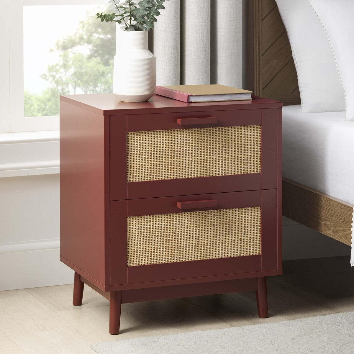 Dusklia - Isla 2 Drawer Bedside Table - Burnt Red