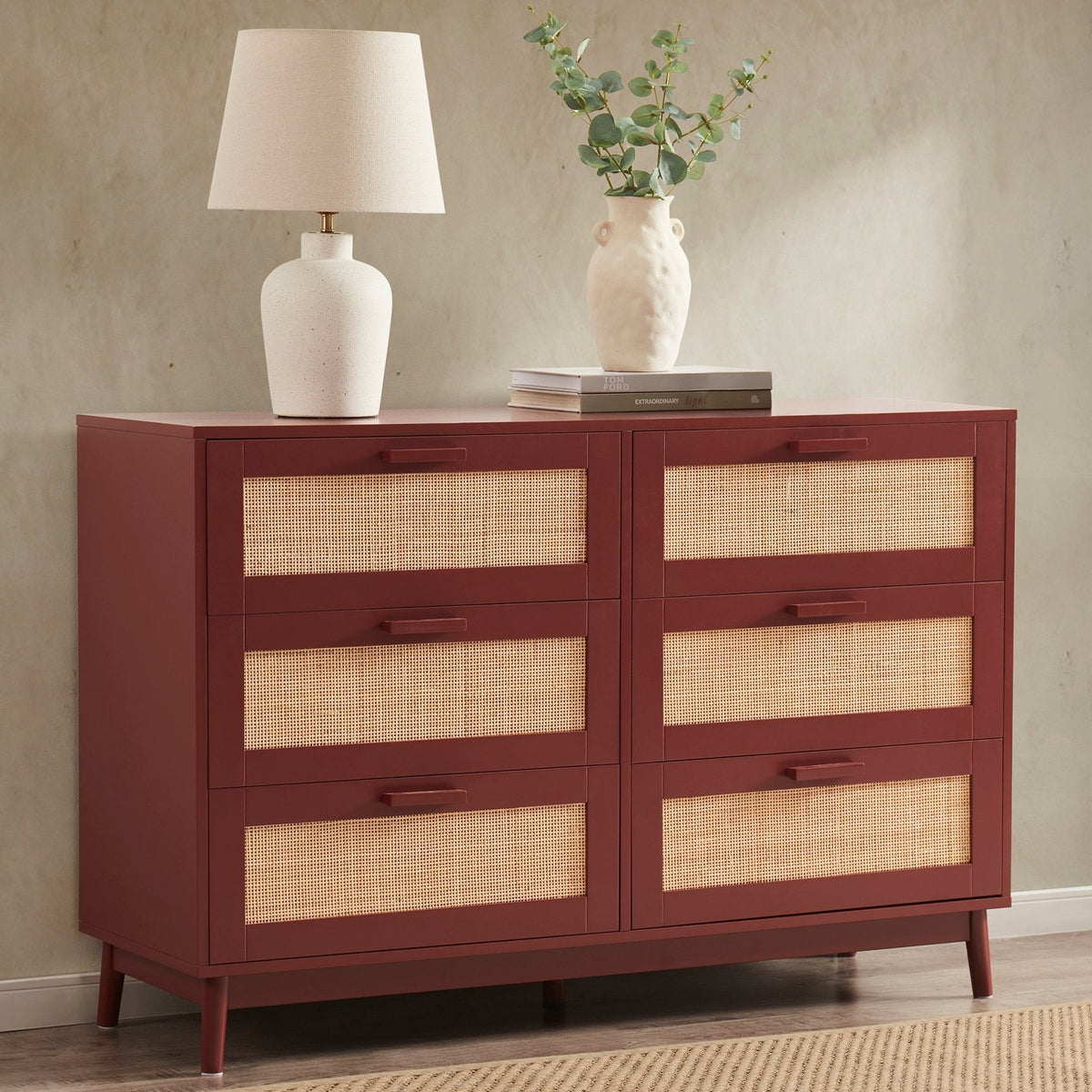 Dusklia - Isla 6 Drawer Chest - Burnt Red