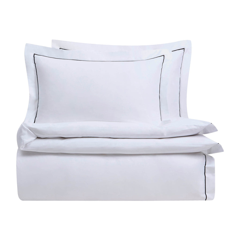 Dusklia - Islington 300 Thread Count Embroidered Duvet Cover - White/Black