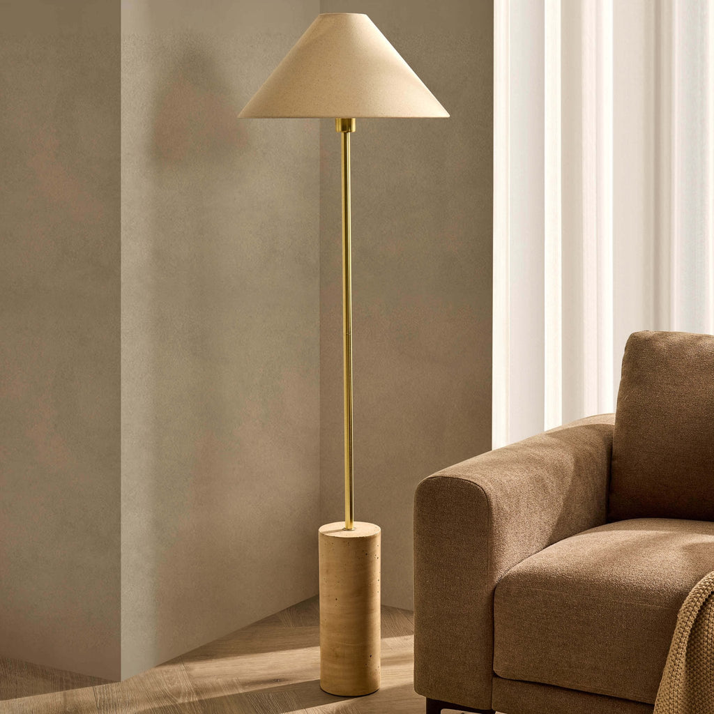 Dusklia - Ivy Marble Effect Floor Lamp - Satin Brass