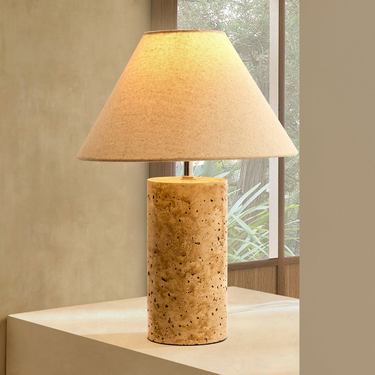 Dusklia - Ivy Marble Effect Table Lamp - Cream