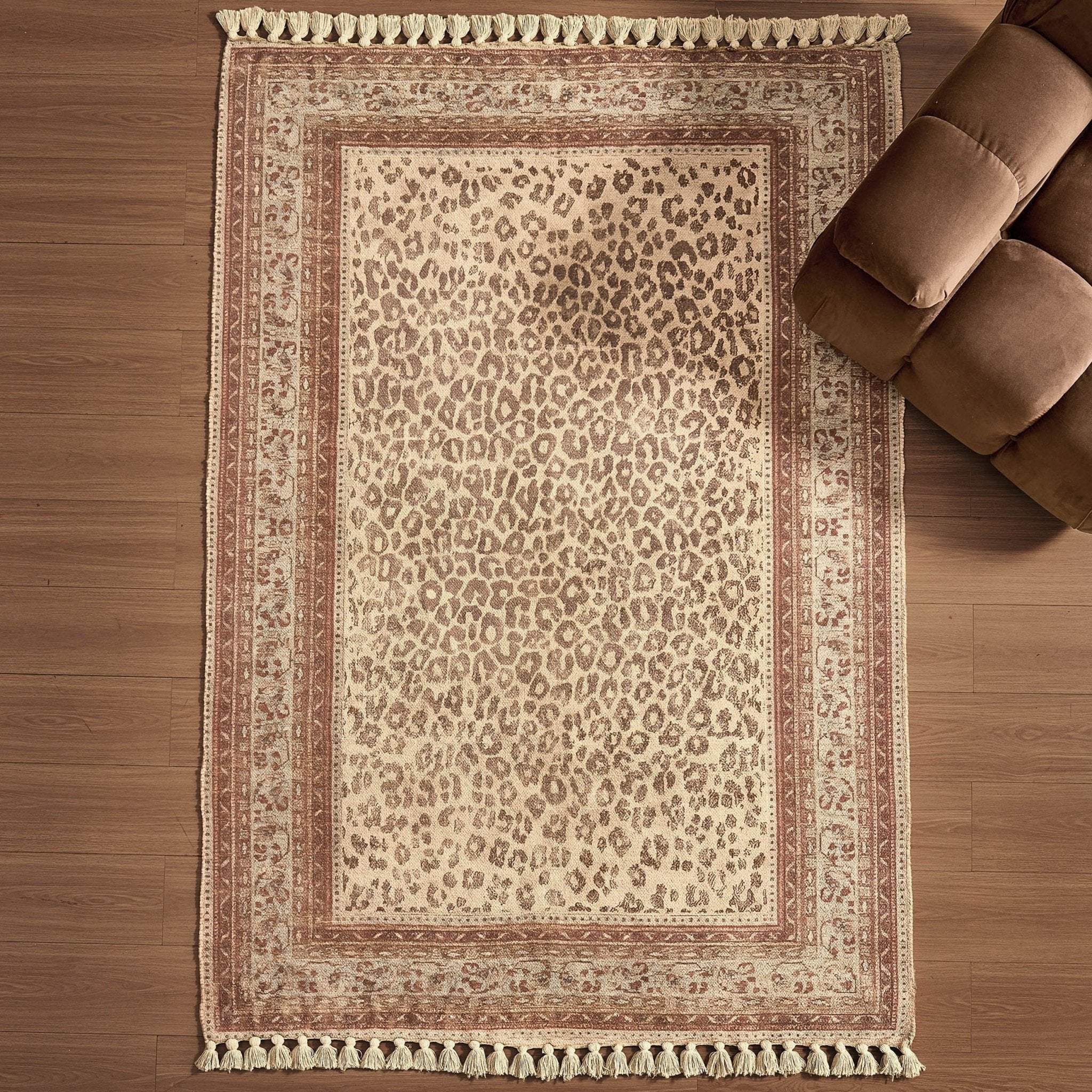 Dusklia - Jen Traditional Border Leopard Print Rug - Multi