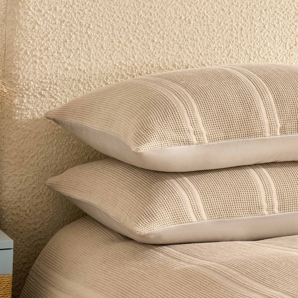 Dusklia - Jessie 100% Cotton Waffle Stripe Duvet Cover & Pillowcase Set - Stone