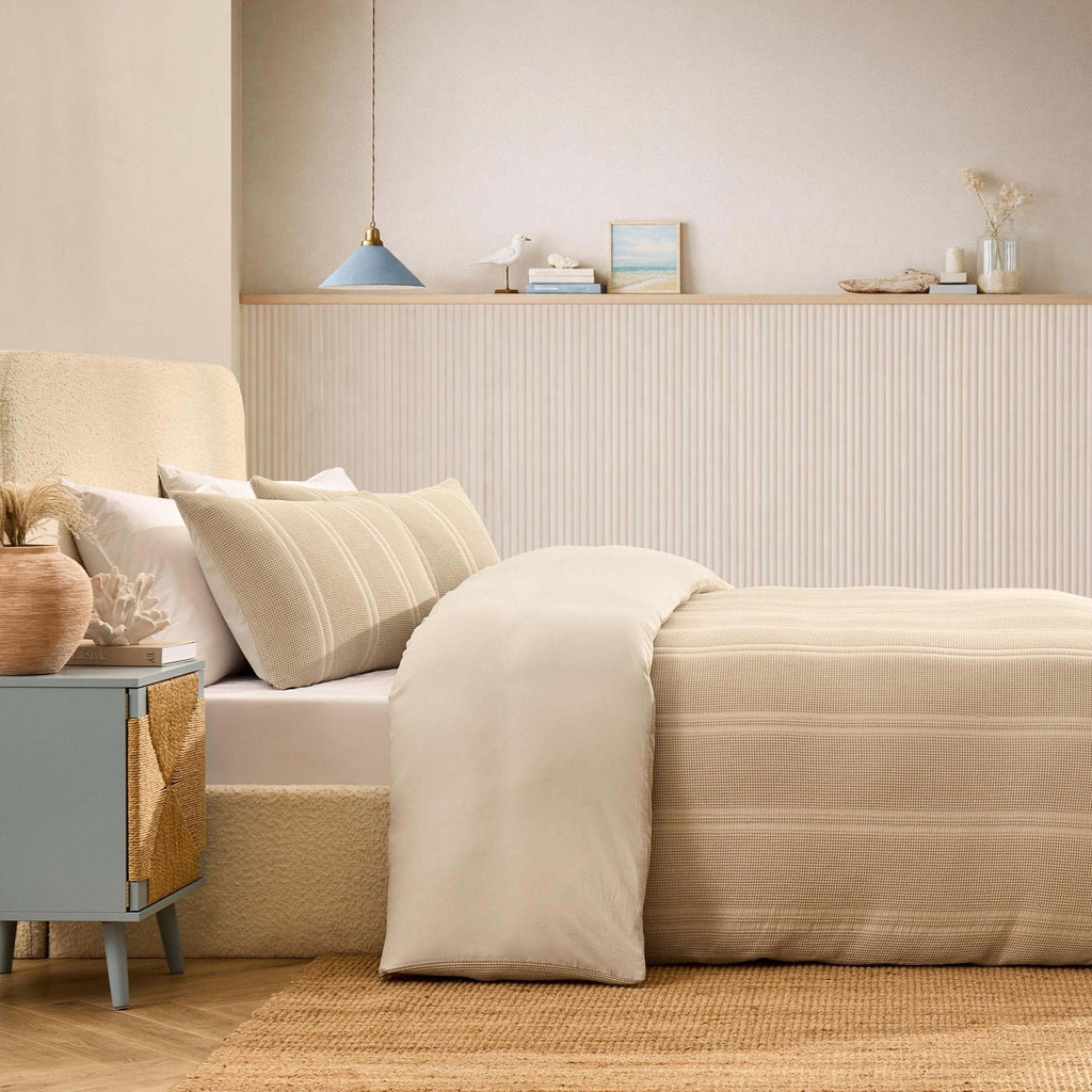Dusklia - Jessie 100% Cotton Waffle Stripe Duvet Cover & Pillowcase Set - Stone