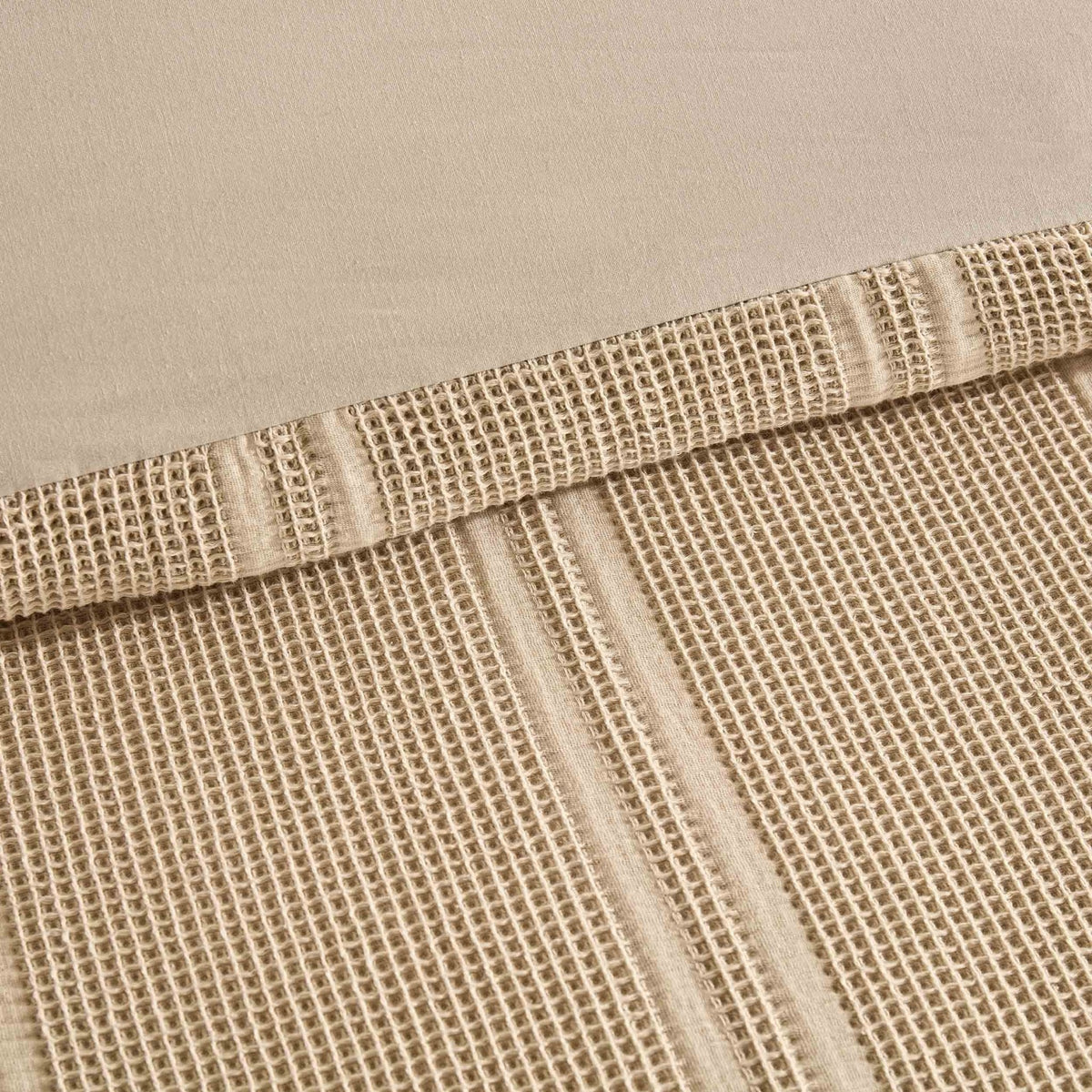 Dusklia - Jessie 100% Cotton Waffle Stripe Duvet Cover & Pillowcase Set - Stone