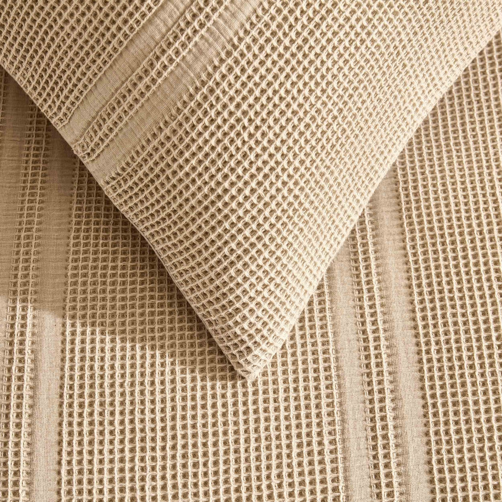 Dusklia - Jessie 100% Cotton Waffle Stripe Duvet Cover & Pillowcase Set - Stone
