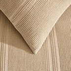Dusklia - Jessie 100% Cotton Waffle Stripe Duvet Cover & Pillowcase Set - Stone