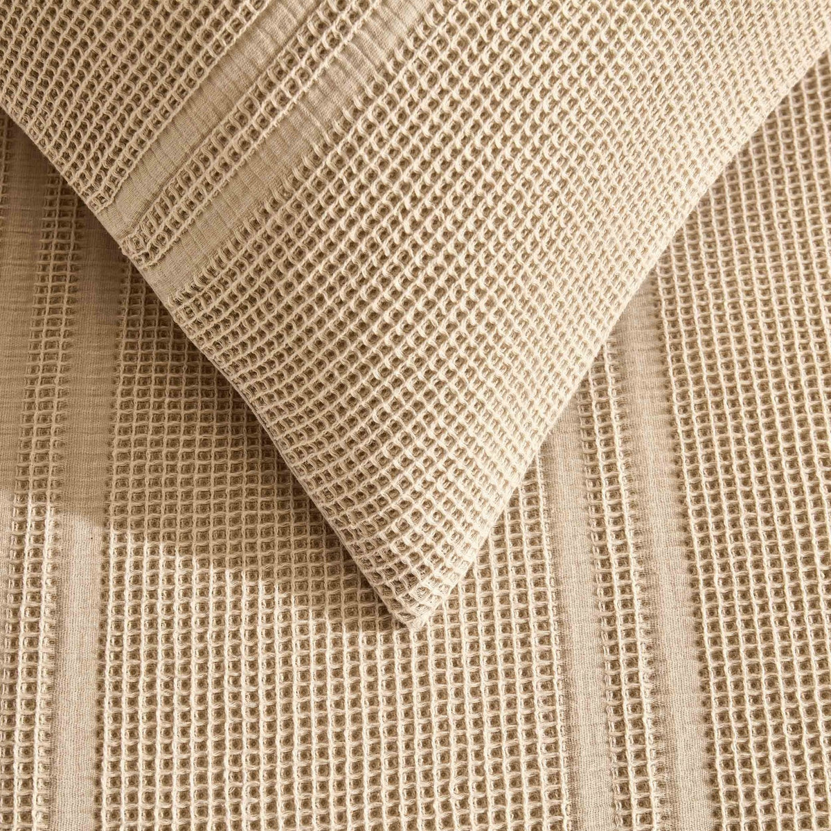Dusklia - Jessie 100% Cotton Waffle Stripe Duvet Cover & Pillowcase Set - Stone