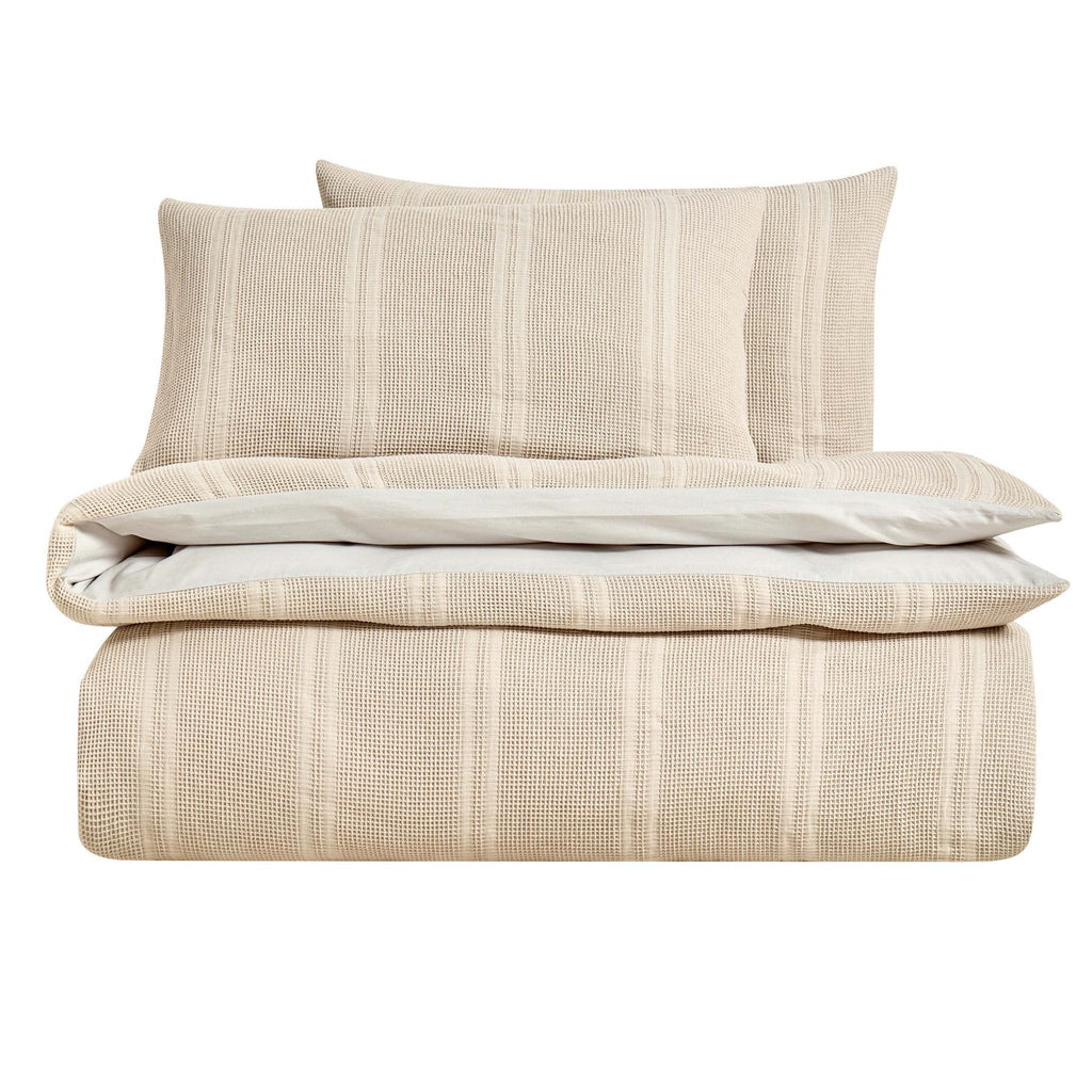 Dusklia - Jessie 100% Cotton Waffle Stripe Duvet Cover & Pillowcase Set - Stone