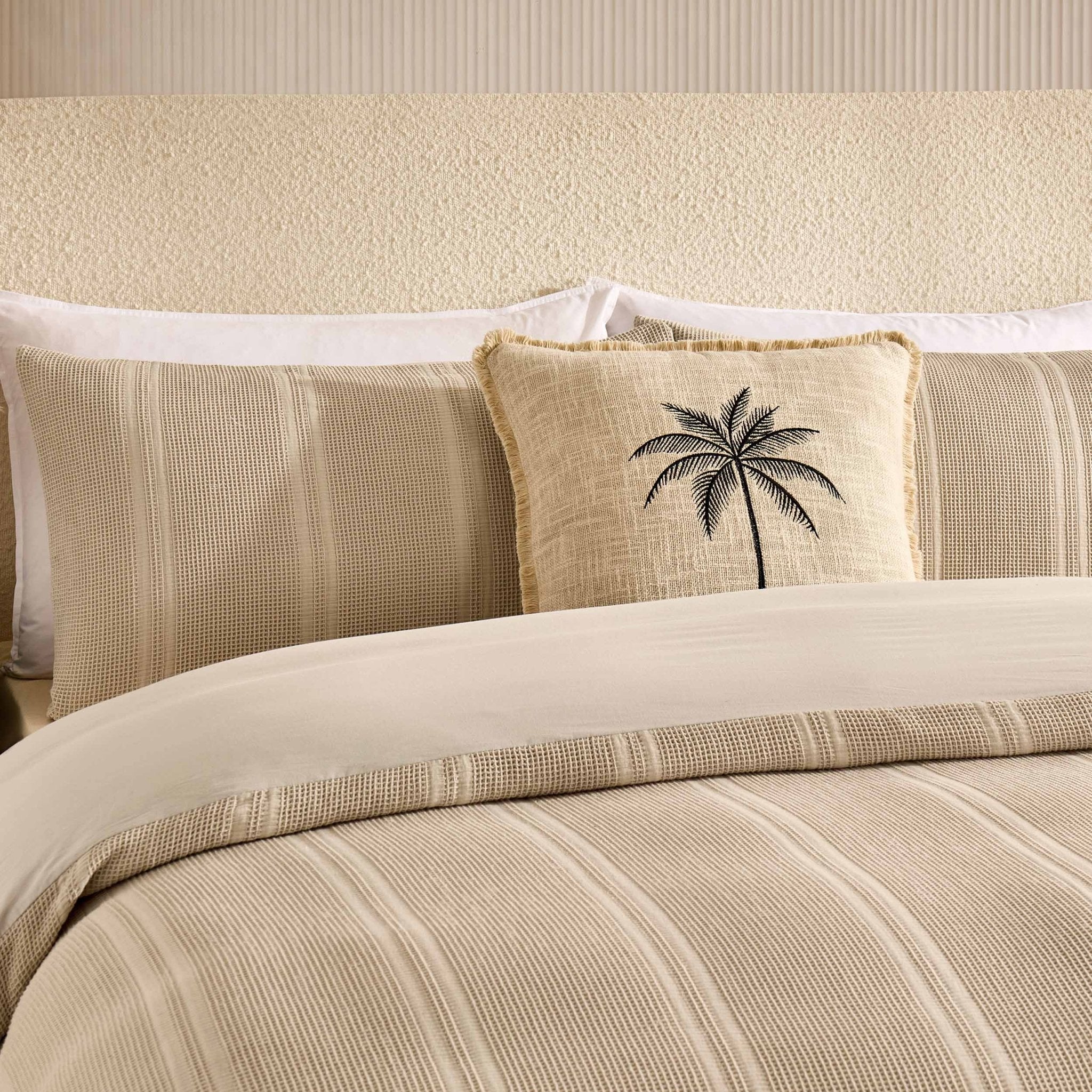 Dusklia - Jessie 100% Cotton Waffle Stripe Duvet Cover & Pillowcase Set - Stone