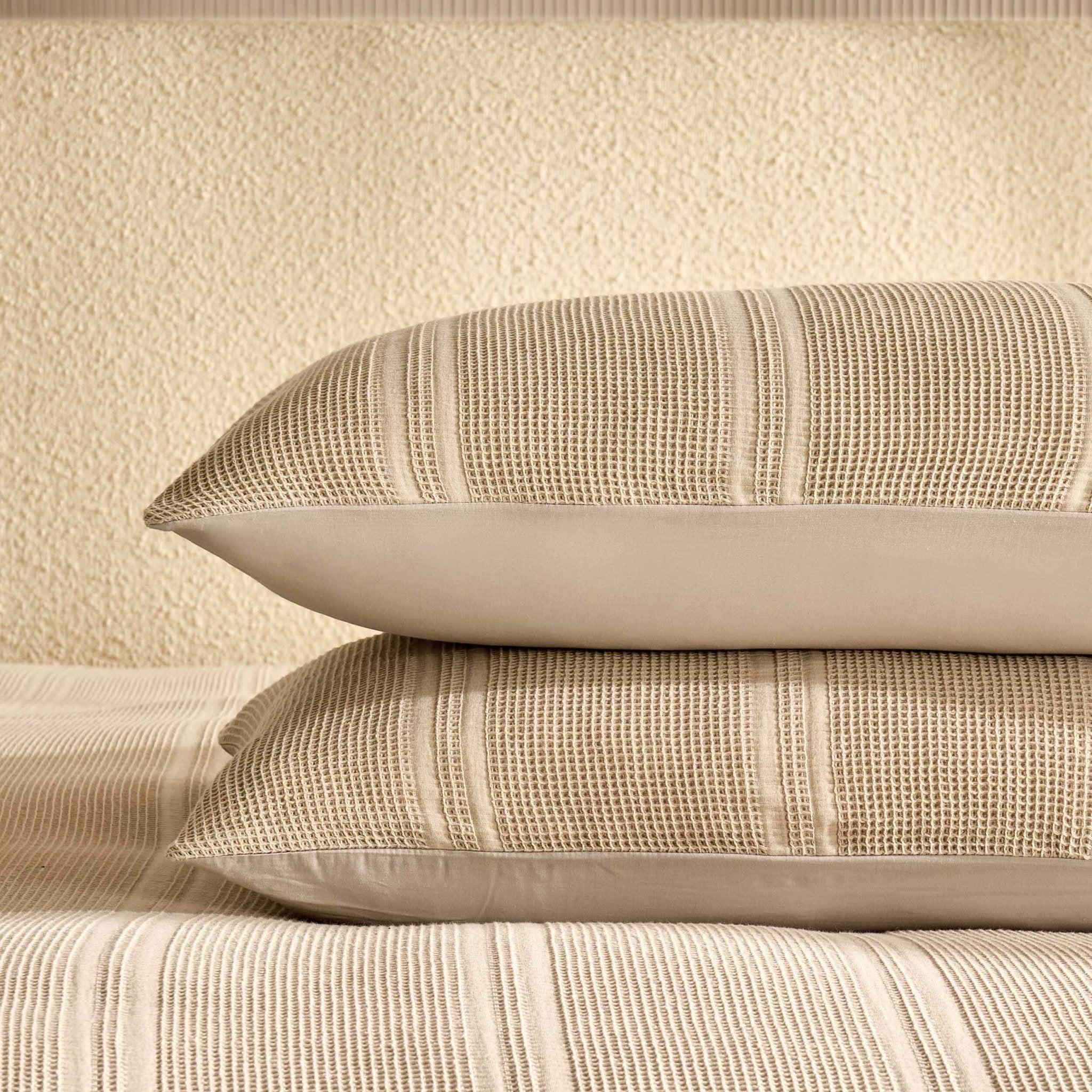 Dusklia - Jessie 100% Cotton Waffle Stripe Duvet Cover & Pillowcase Set - Stone