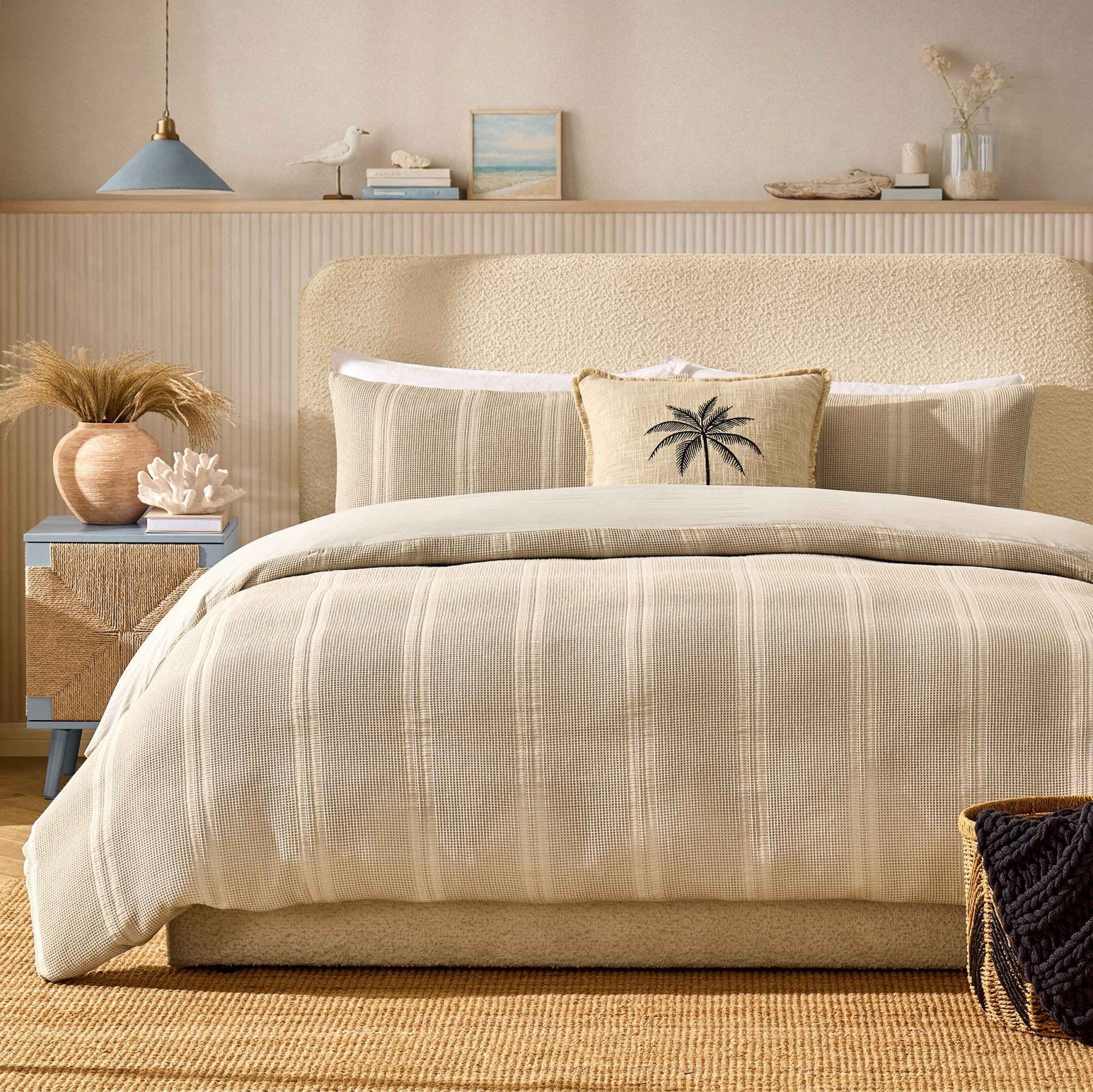 Dusklia - Jessie 100% Cotton Waffle Stripe Duvet Cover & Pillowcase Set - Stone