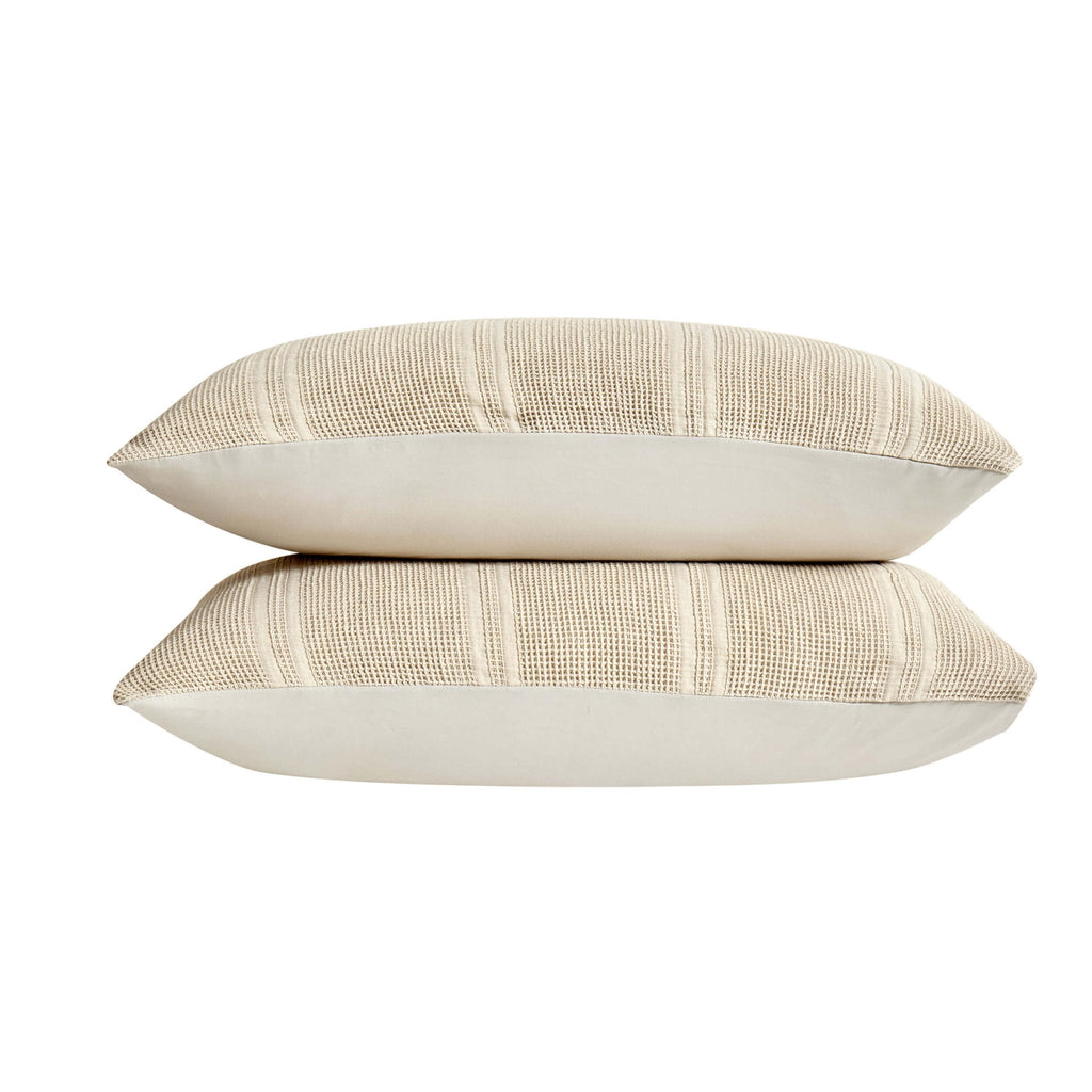 Dusklia - Jessie 100% Cotton Waffle Stripe Duvet Cover & Pillowcase Set - Stone