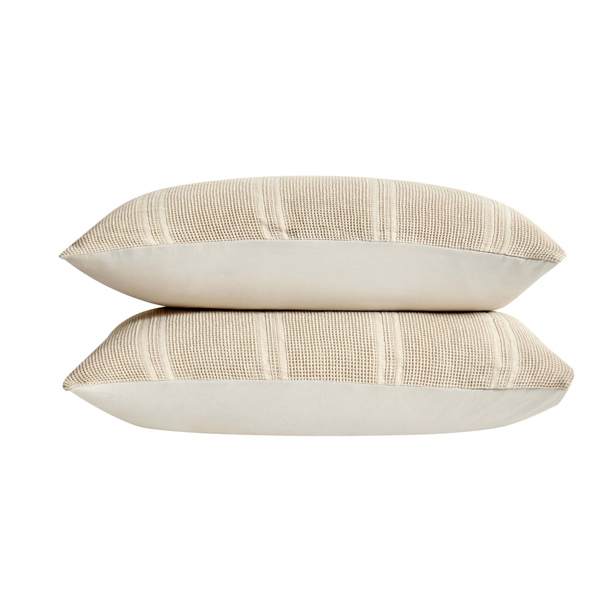 Dusklia - Jessie 100% Cotton Waffle Stripe Duvet Cover & Pillowcase Set - Stone