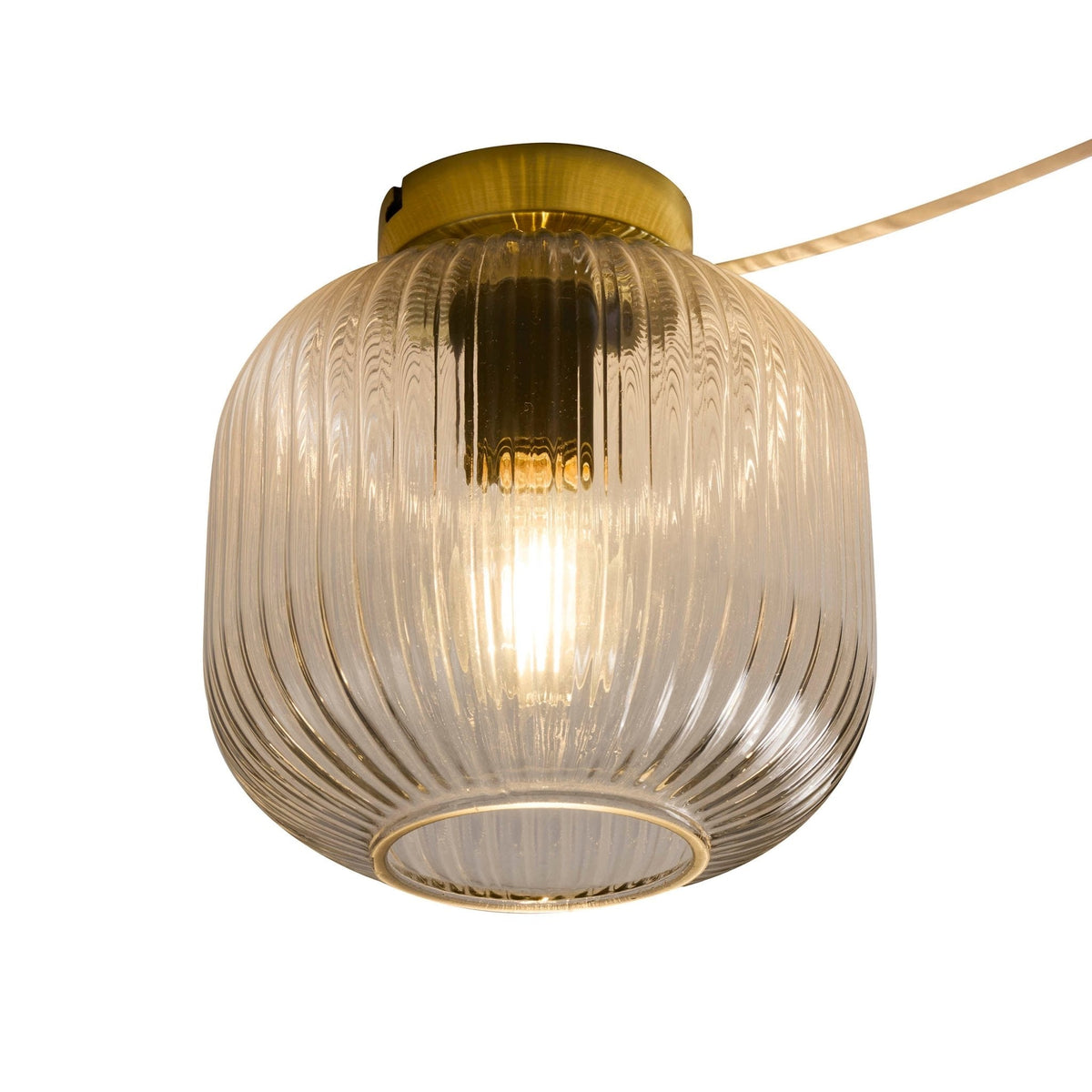Dusklia - Jules Ribbed Glass Flush Ceiling Light - Clear/Gold
