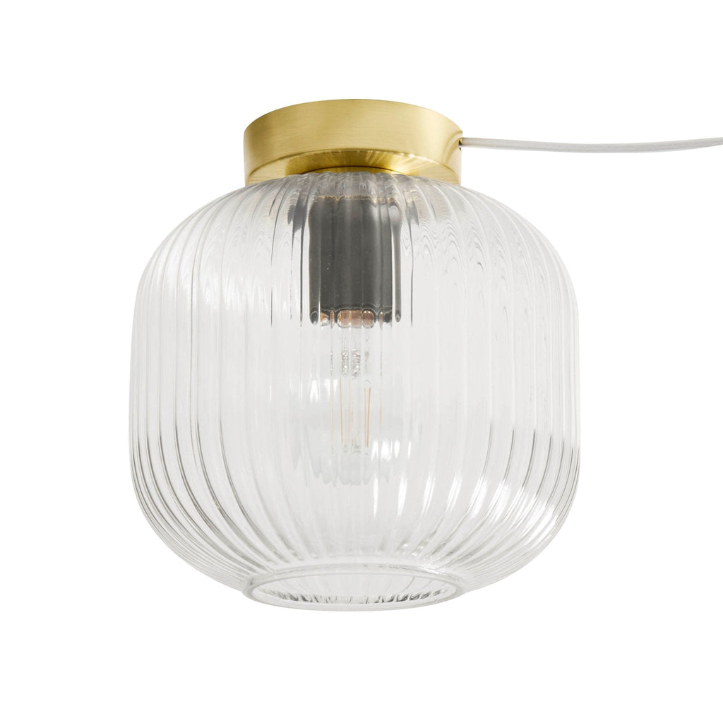 Dusklia - Jules Ribbed Glass Flush Ceiling Light - Clear/Gold