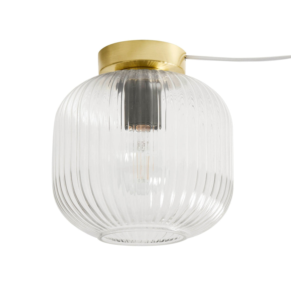 Dusklia - Jules Ribbed Glass Flush Ceiling Light - Clear/Gold