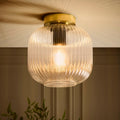 Dusklia - Jules Ribbed Glass Flush Ceiling Light - Clear/Gold