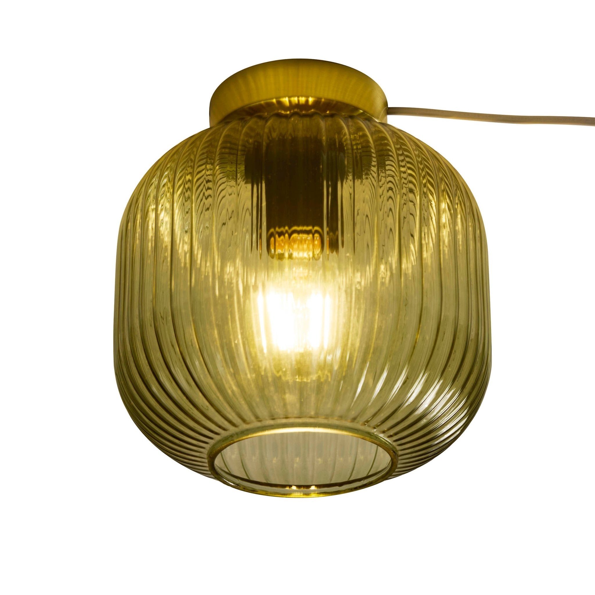 Dusklia - Jules Ribbed Glass Flush Ceiling Light - Green/Gold
