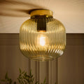 Dusklia - Jules Ribbed Glass Flush Ceiling Light - Green/Gold