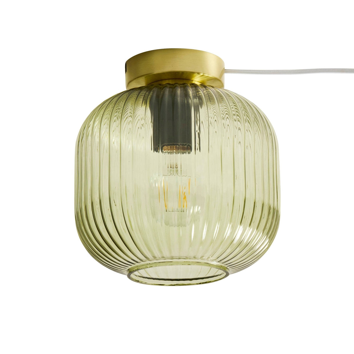 Dusklia - Jules Ribbed Glass Flush Ceiling Light - Green/Gold