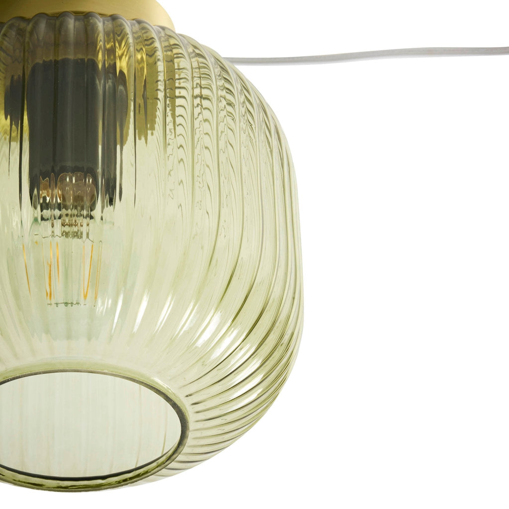 Dusklia - Jules Ribbed Glass Flush Ceiling Light - Green/Gold