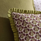 Dusklia - Julia 100% Cotton Box Pleat Edge Printed Cushion Cover - Purple/Green