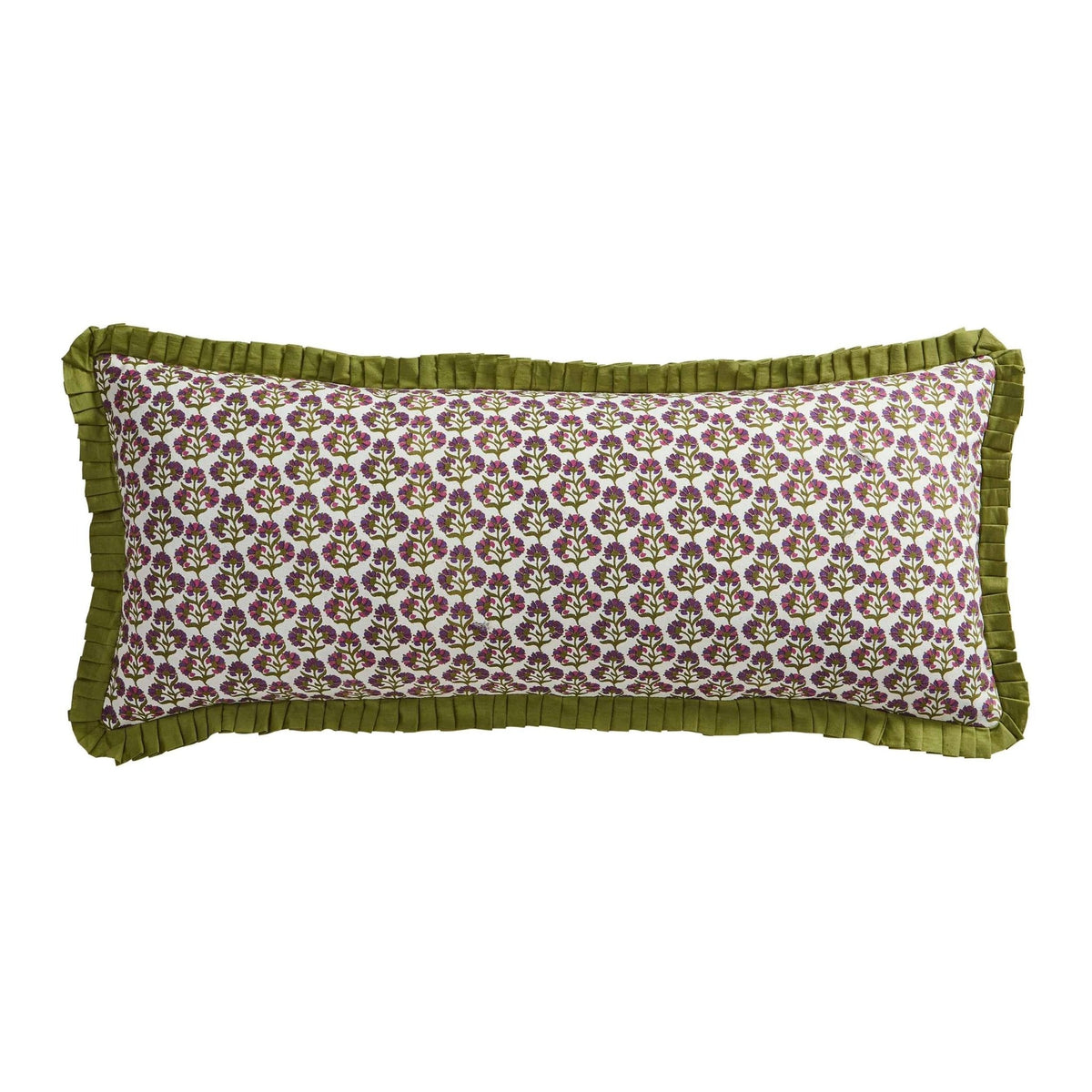 Dusklia - Julia 100% Cotton Box Pleat Edge Printed Cushion Cover - Purple/Green