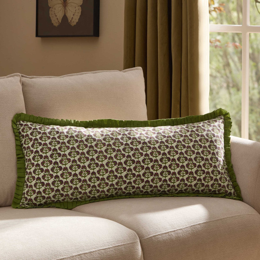 Dusklia - Julia 100% Cotton Box Pleat Edge Printed Sofa Cushion Cover - Purple/Green