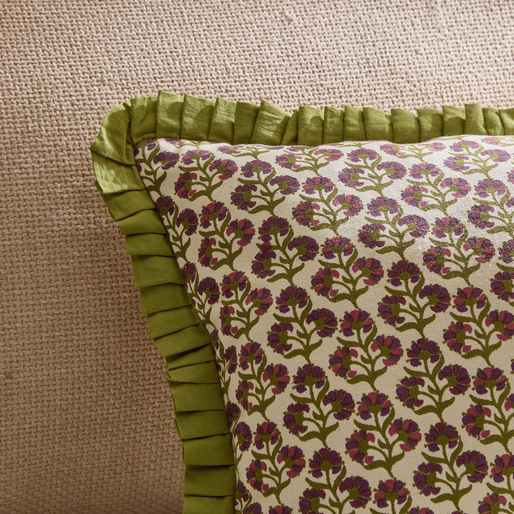 Dusklia - Julia 100% Cotton Box Pleat Edge Printed Sofa Cushion Cover - Purple/Green