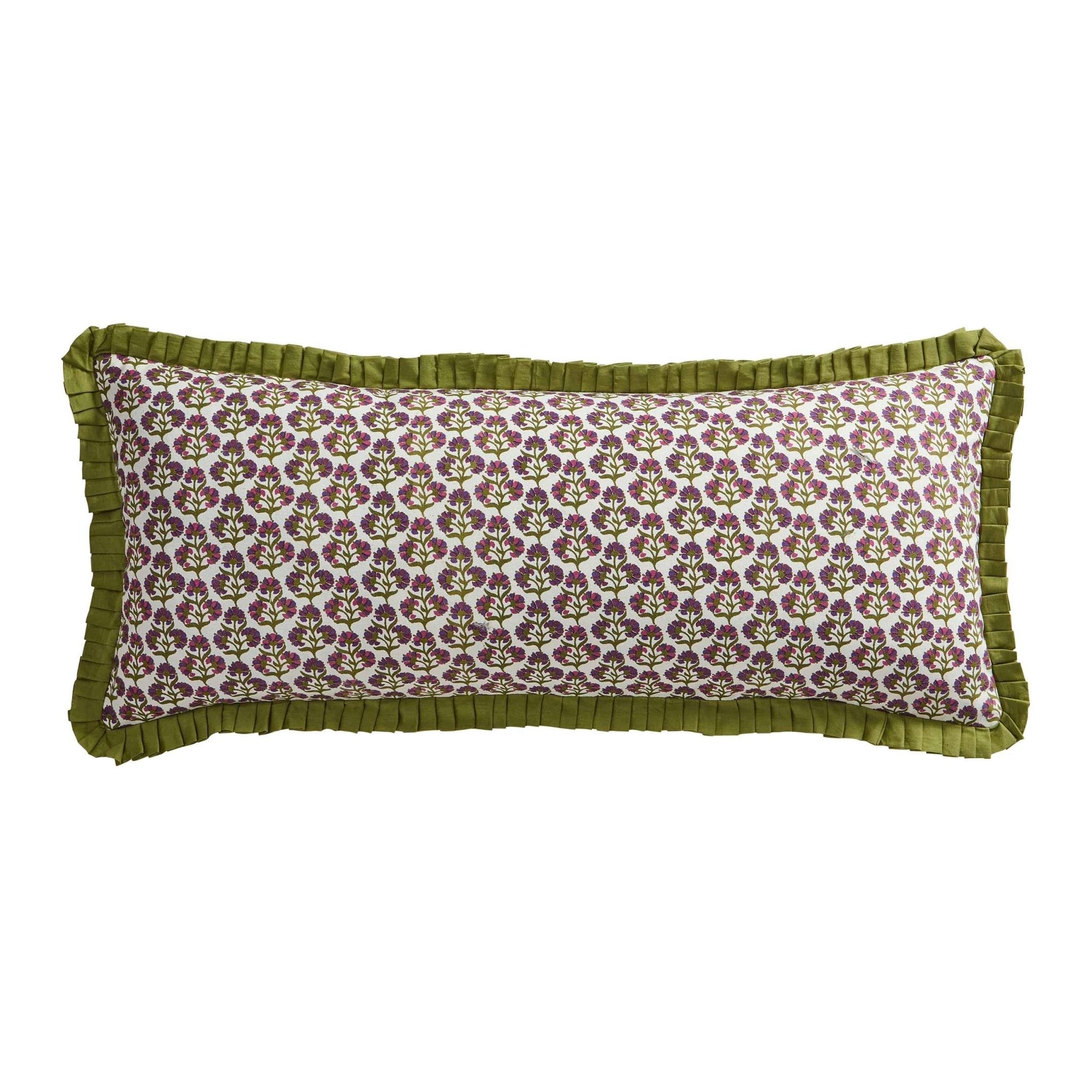Dusklia - Julia 100% Cotton Box Pleat Edge Printed Sofa Cushion Cover - Purple/Green