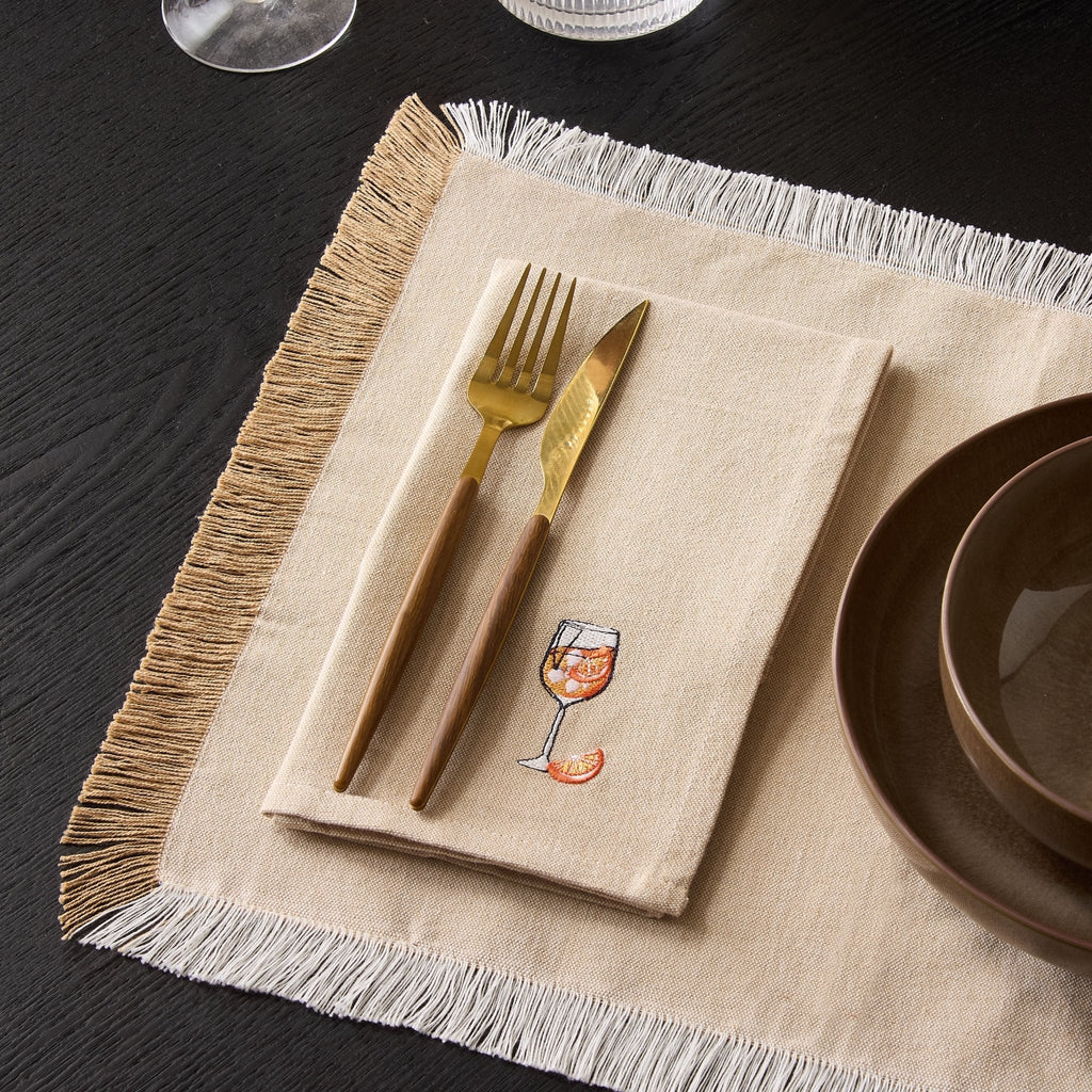 Dusklia - Julio Drink Embroidered Set of 4 Napkins - Natural