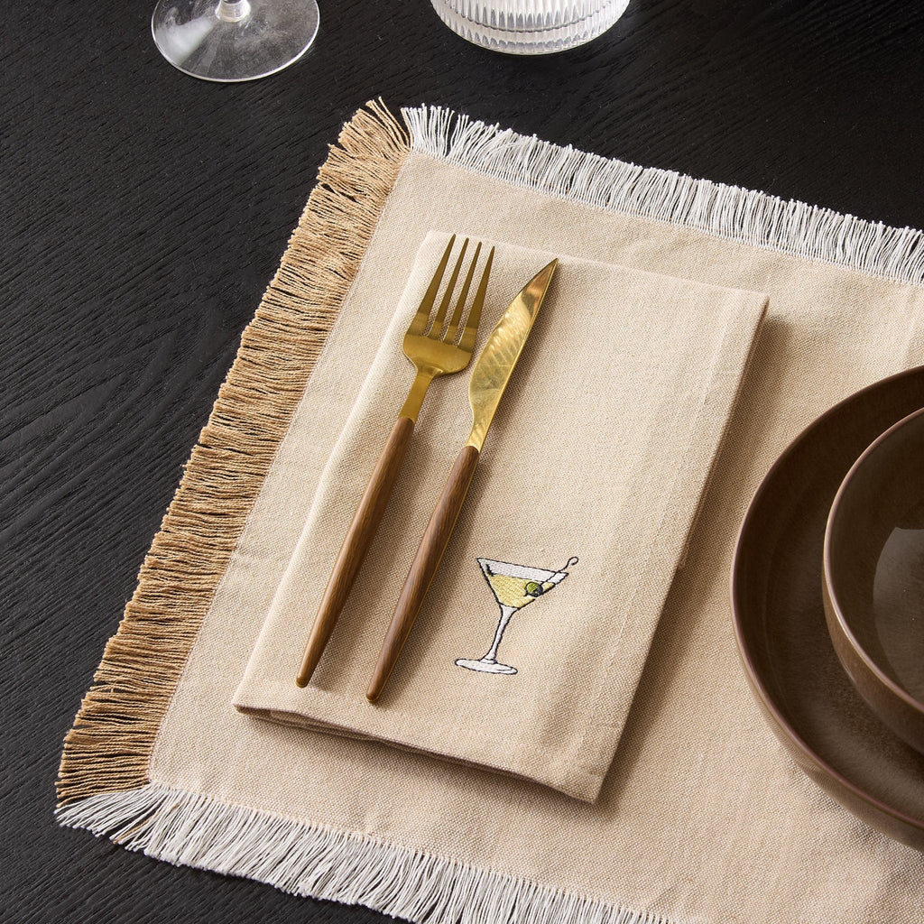 Dusklia - Julio Drink Embroidered Set of 4 Napkins - Natural